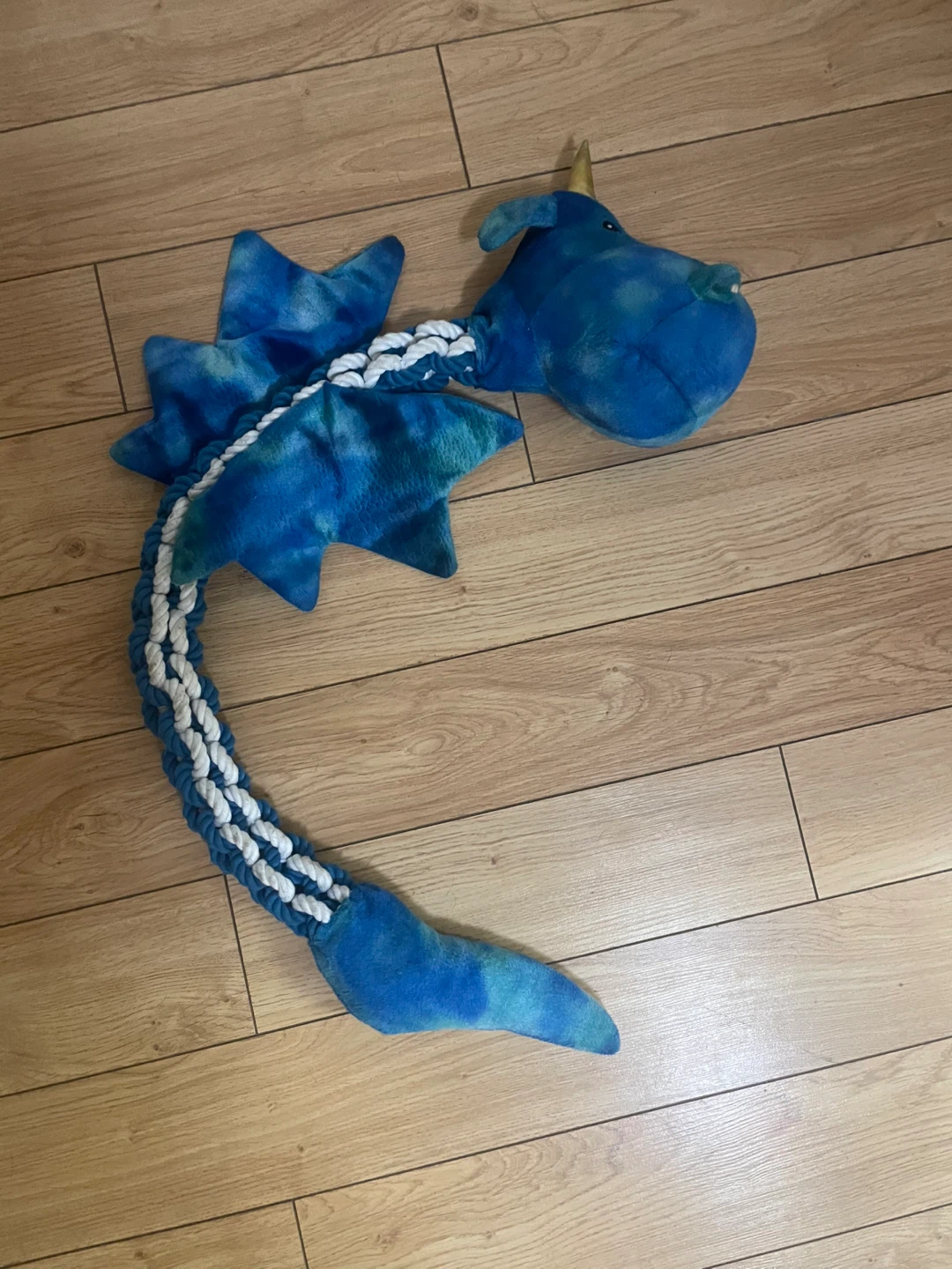 Blue Plush Narwhal Dog Toy with Rope