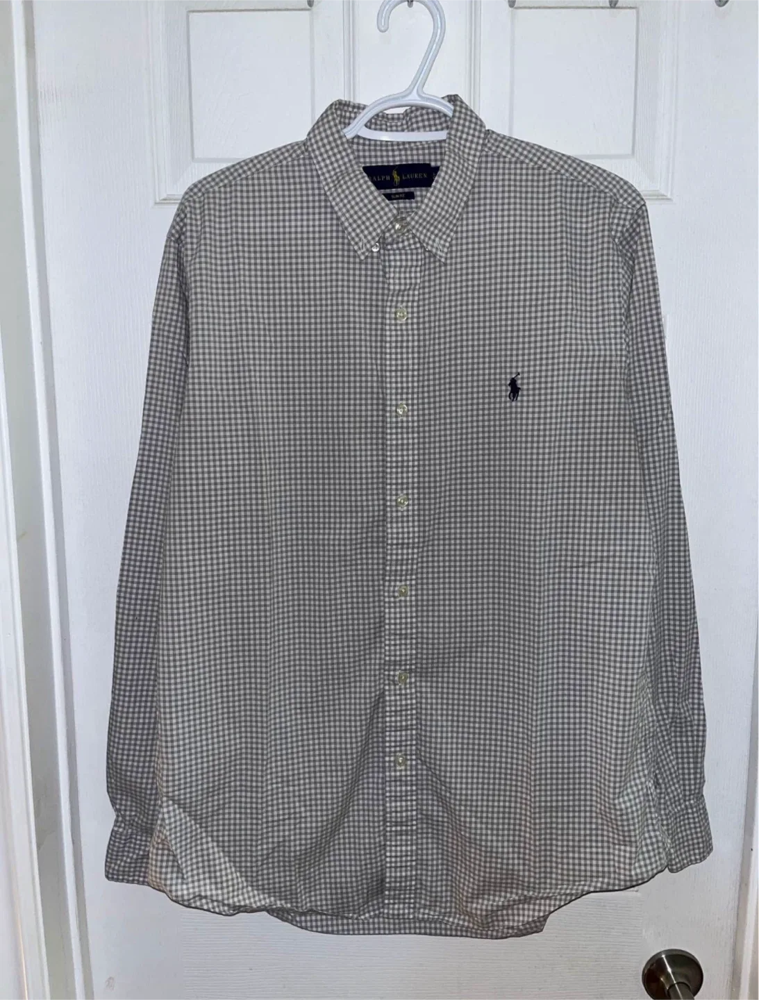 White Ralph Lauren Slim Fit Gingham Dress Shirt - Large thumbnail