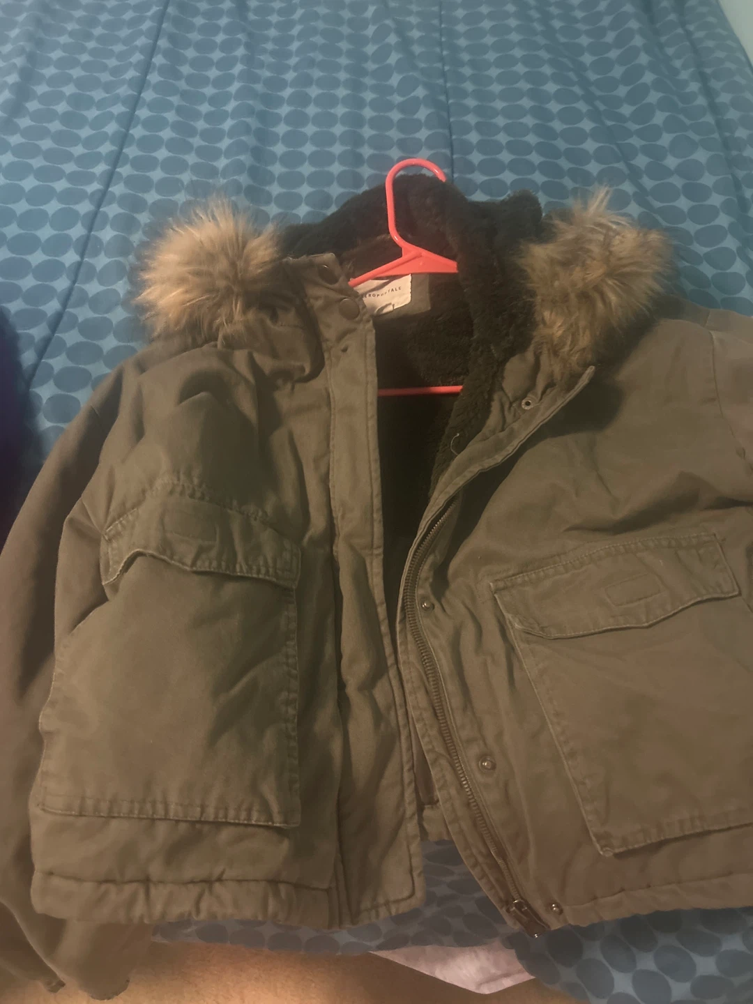 Aeropostale Olive Green Fur Hooded Jacket