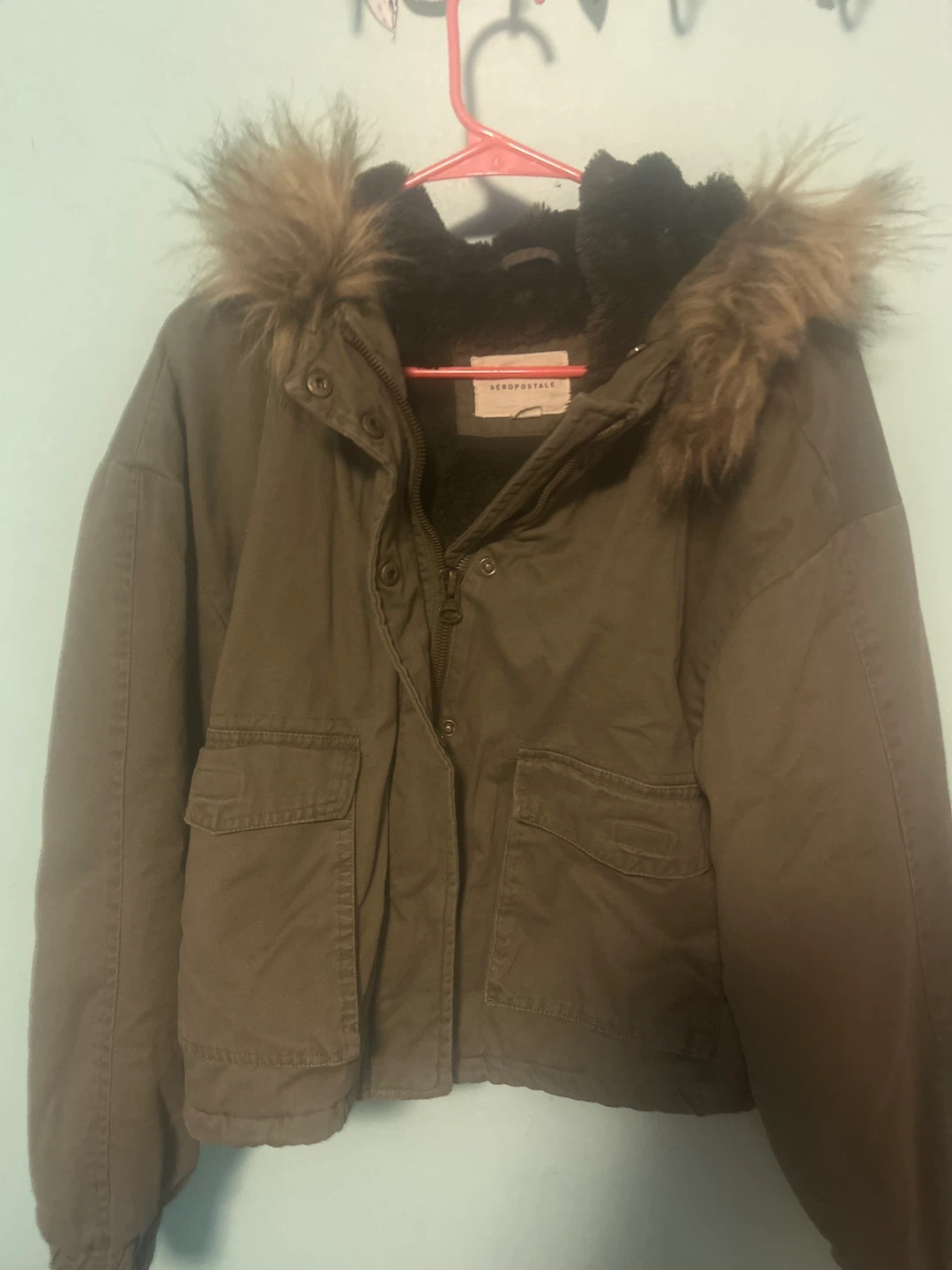 Aeropostale Olive Green Fur Hooded Jacket - photo 5