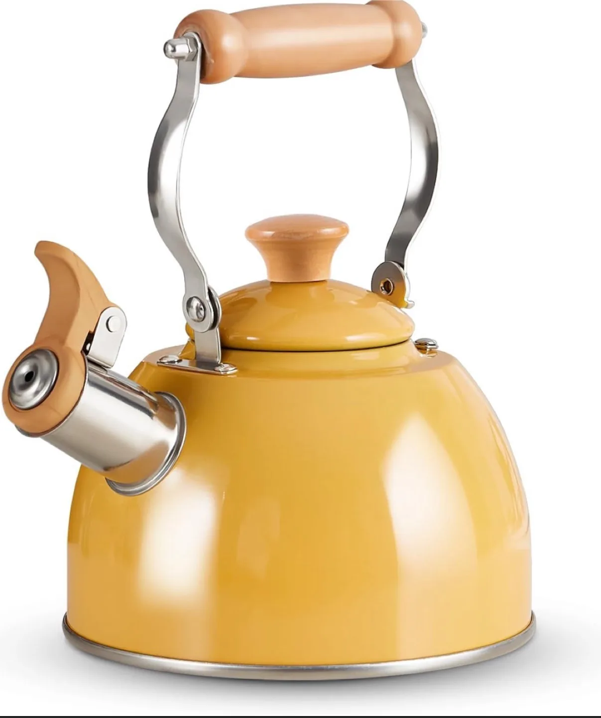 Yellow Tea Kettle with Wooden Handle