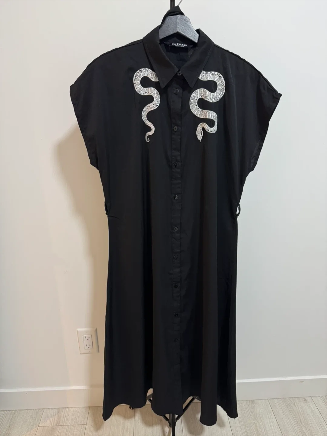 Disturbia Black Shirt Dress with Snake embroidery image indicator(4)