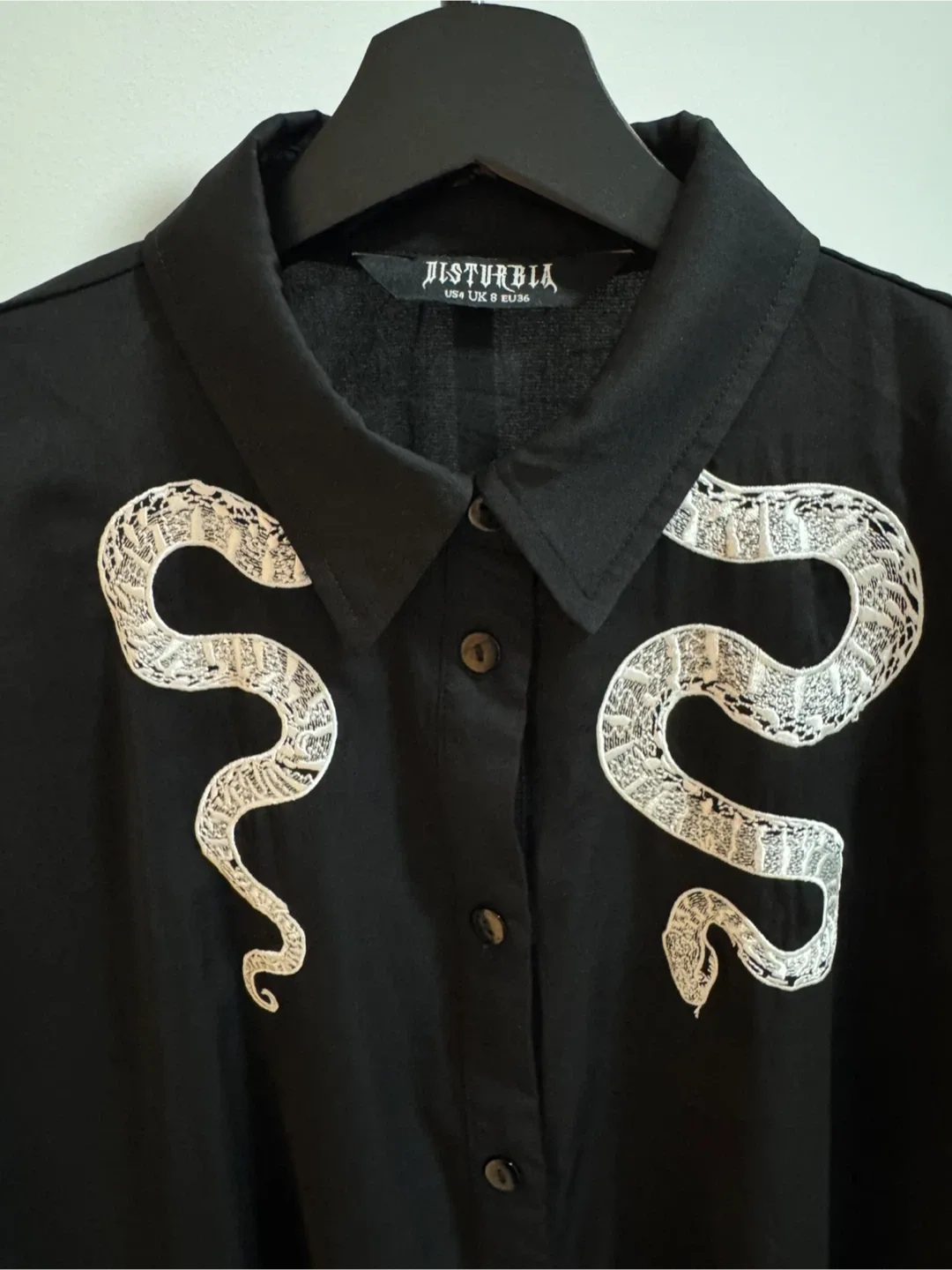 Disturbia Black Shirt Dress with Snake embroidery image indicator(6)
