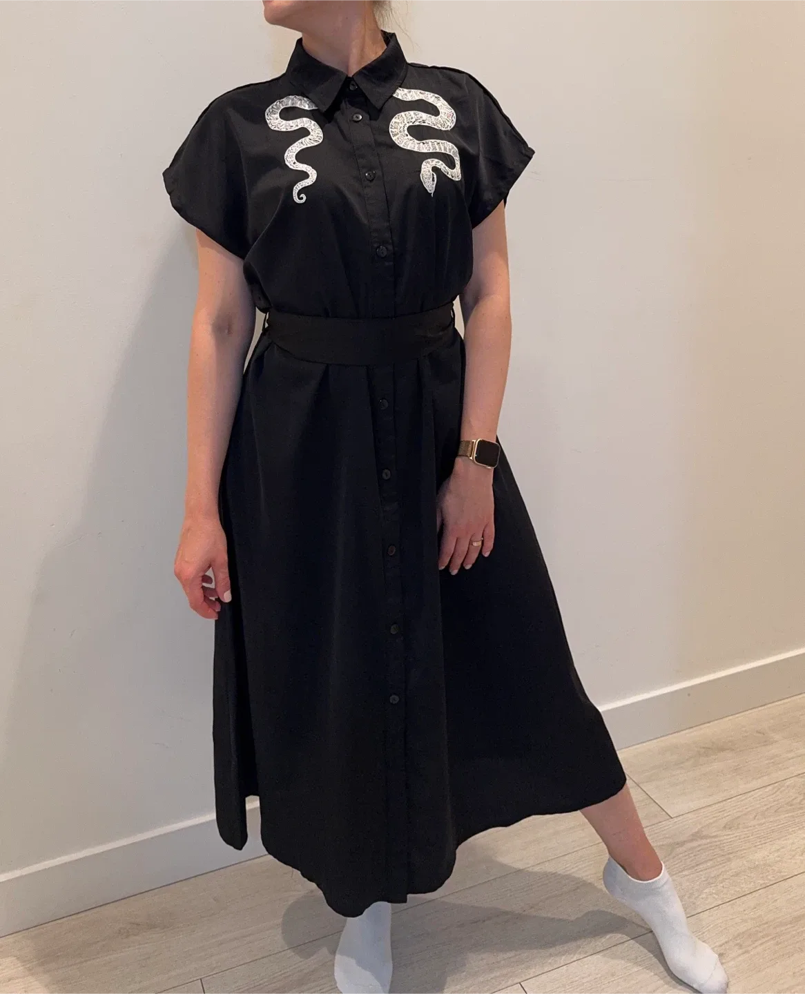 Disturbia Black Shirt Dress with Snake embroidery thumbnail