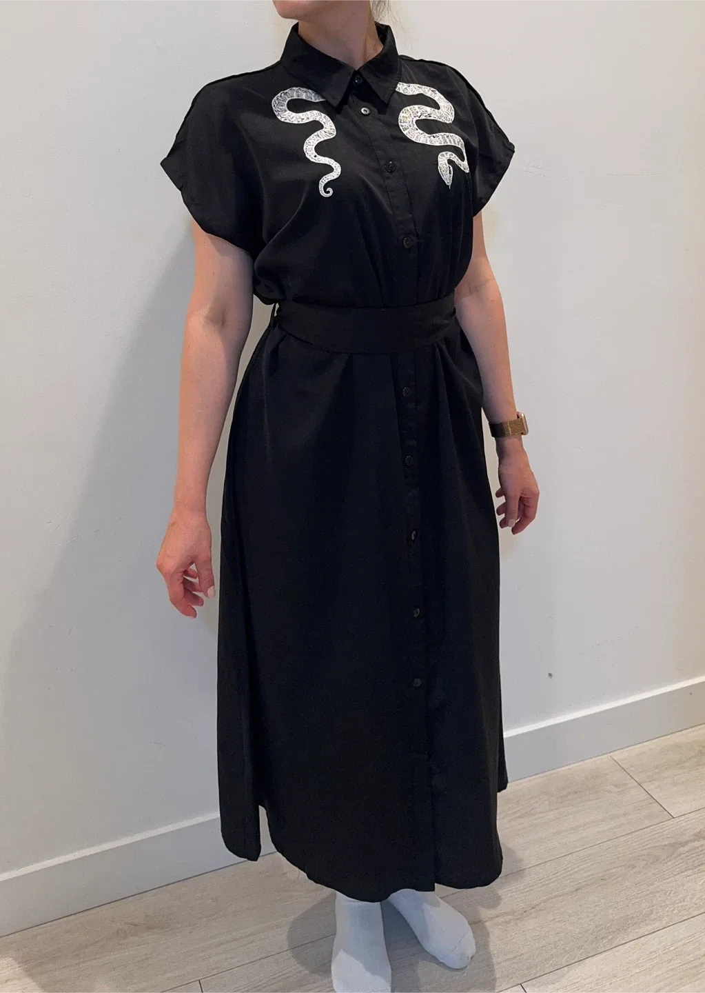 Disturbia Black Shirt Dress with Snake embroidery image indicator(3)