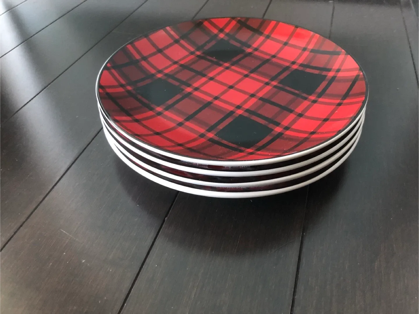 Red Plaid Ceramic Plates - Set of 4 thumbnail