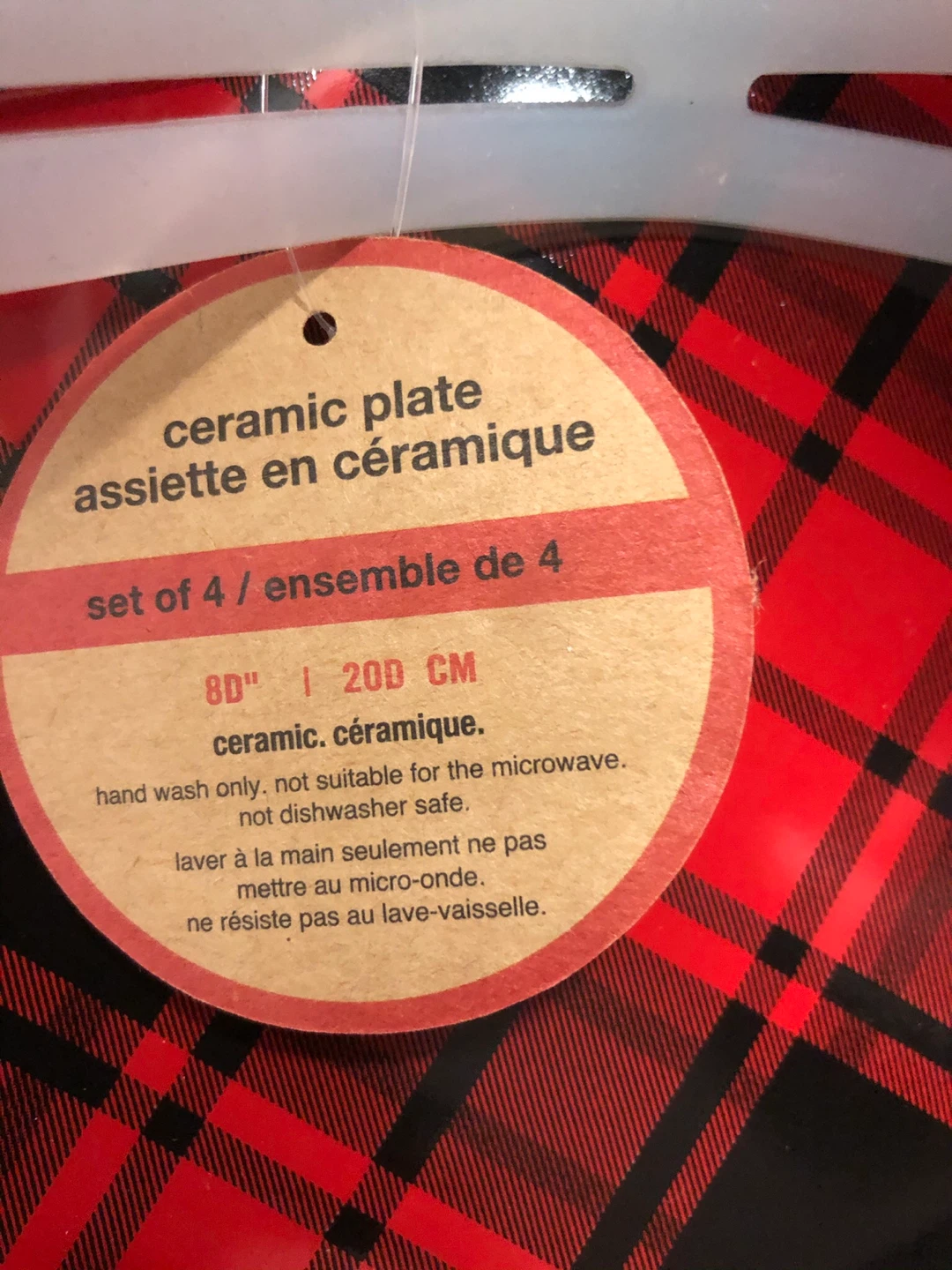 Red Plaid Ceramic Plates - Set of 4