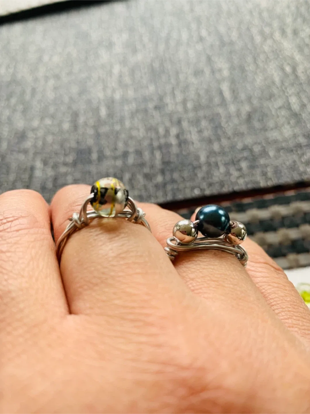 NEW Handcrafted size 8 Wired Ring (resin/glass bead) image indicator(4)