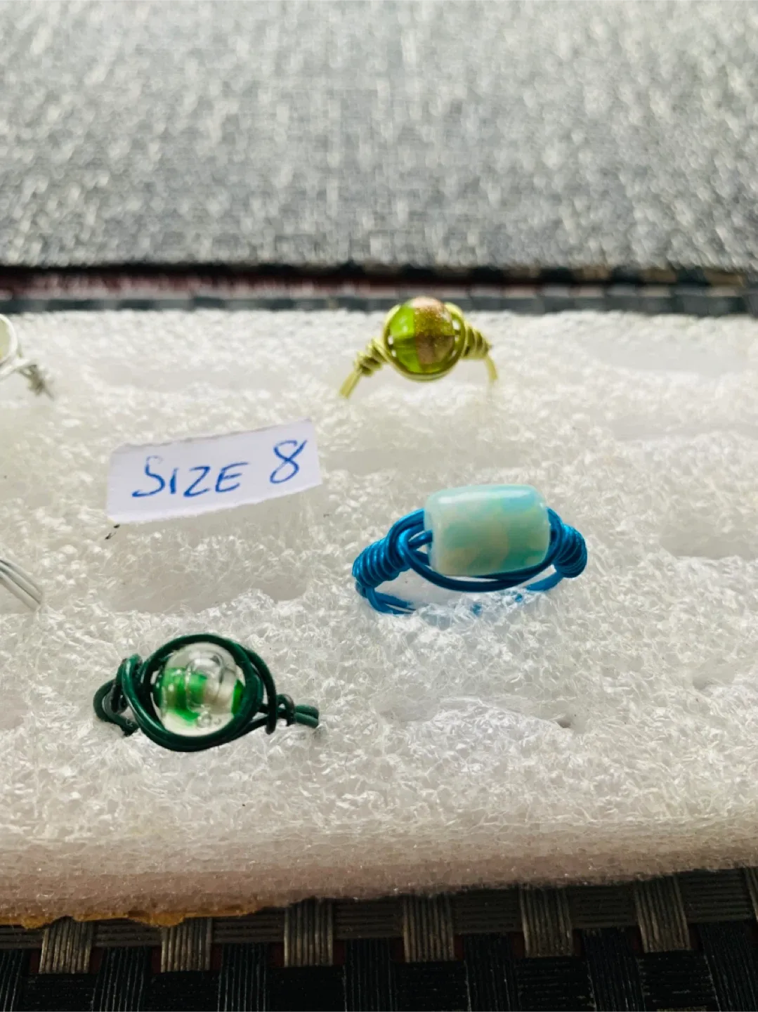 NEW Handcrafted size 8 Wired Ring (resin/glass bead) image indicator(3)
