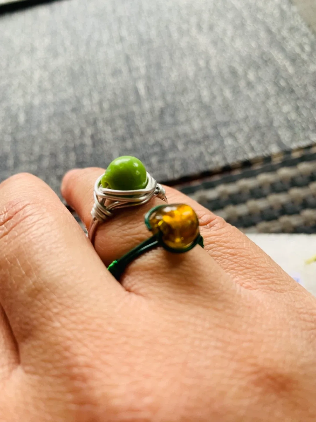 NEW Handcrafted size 8 Wired Ring (resin/glass bead) image indicator(5)