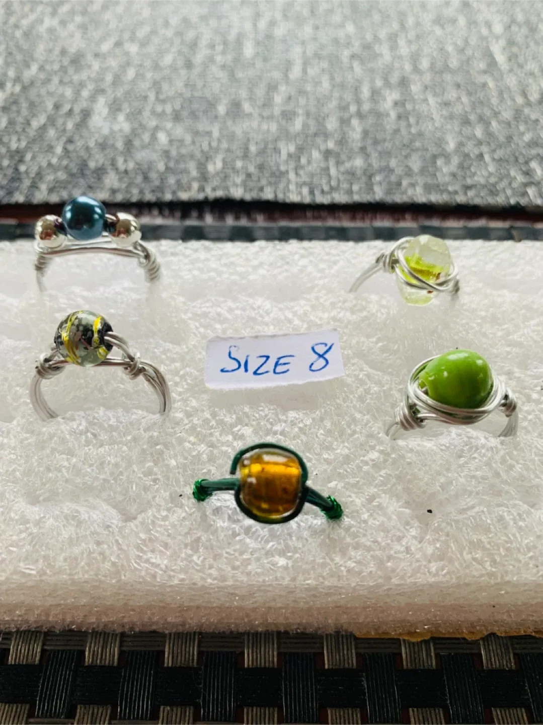 NEW Handcrafted size 8 Wired Ring (resin/glass bead) image indicator(2)