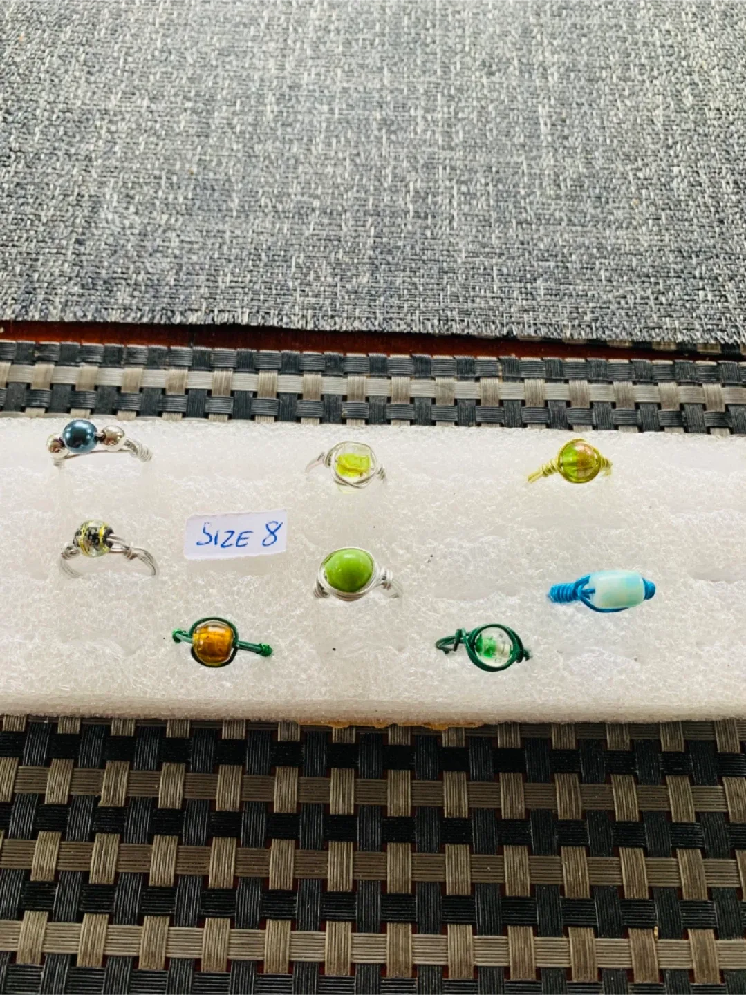 NEW Handcrafted size 8 Wired Ring (resin/glass bead) thumbnail