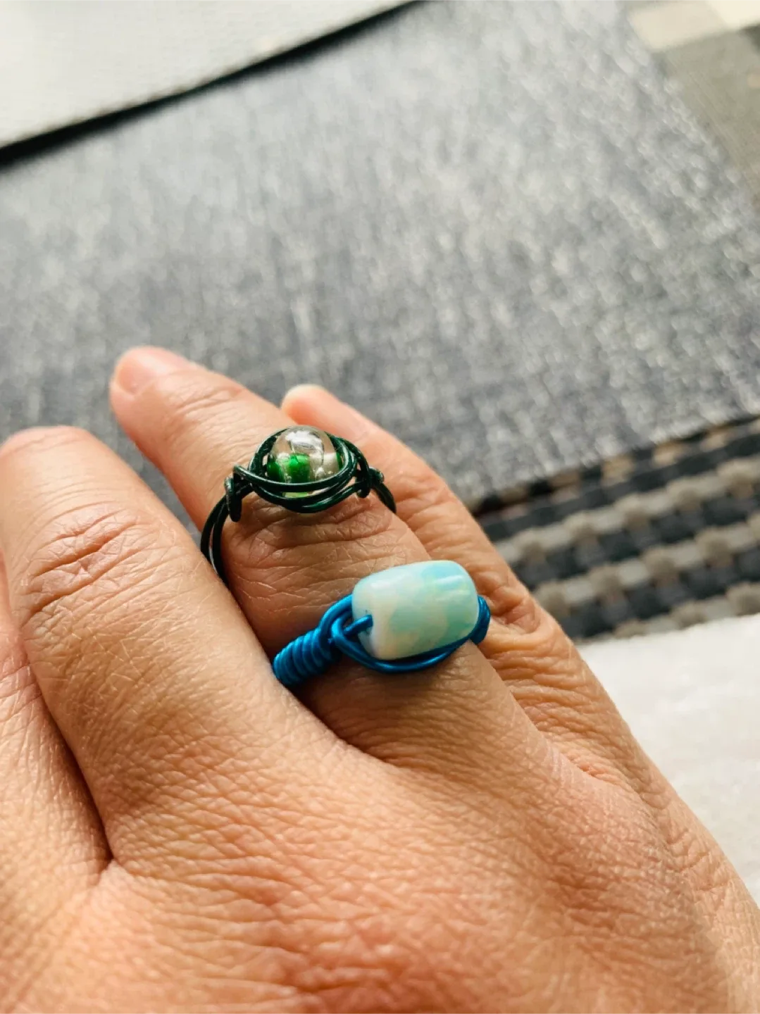 NEW Handcrafted size 8 Wired Ring (resin/glass bead) image indicator(7)