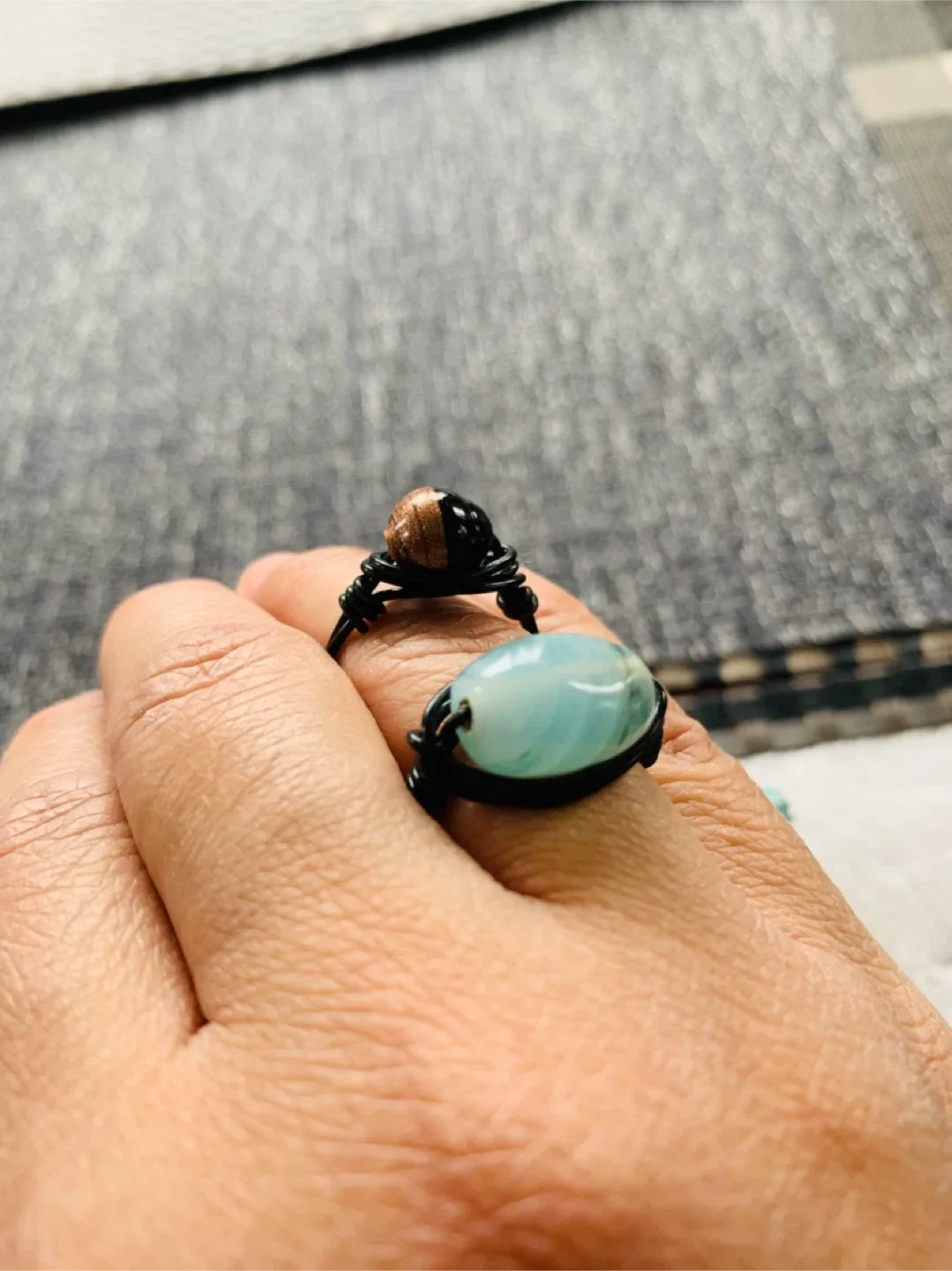 NEW Handcrafted Wired Ring (resin/glass bead) size 7.5 image indicator(4)