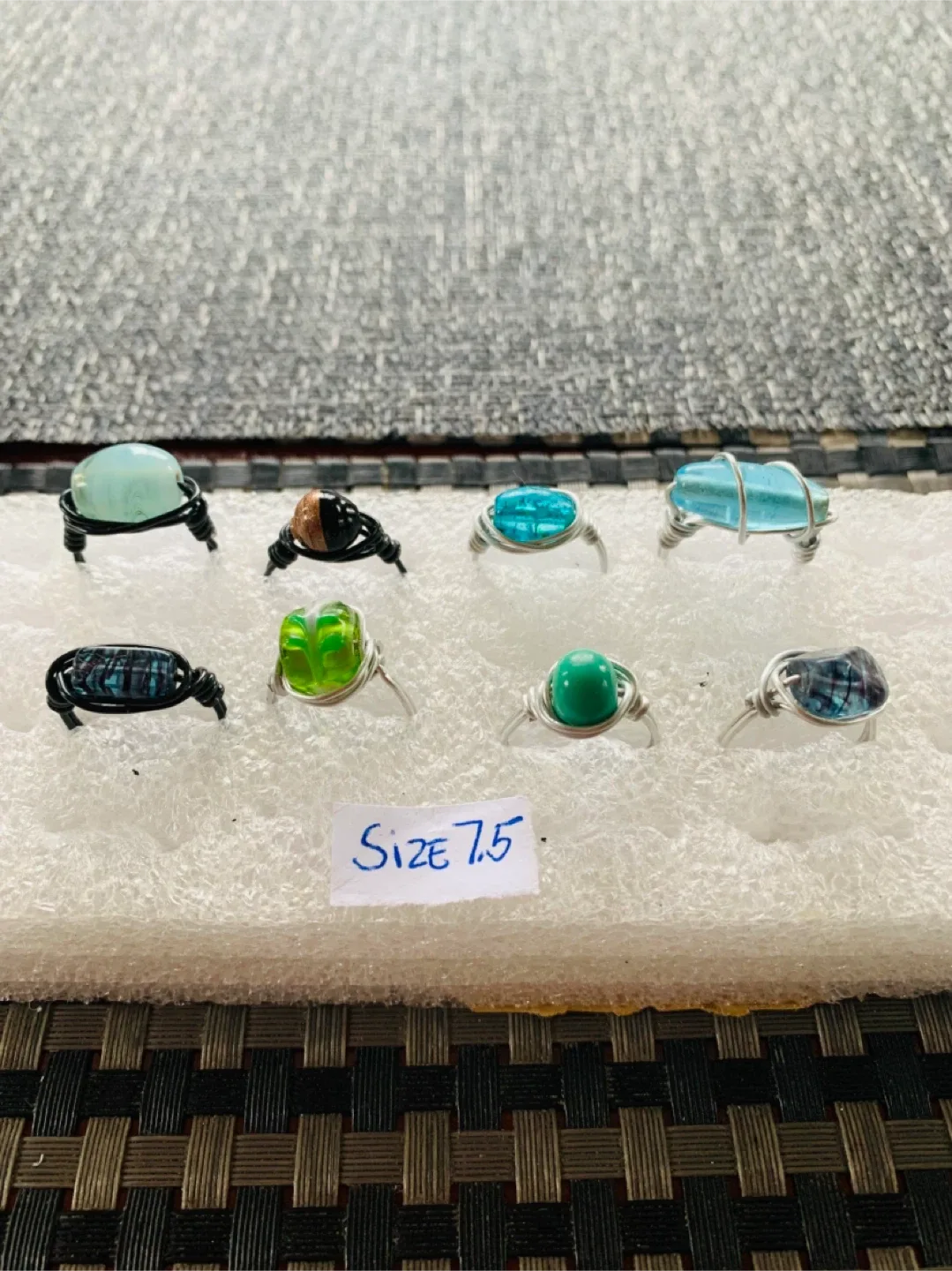 NEW Handcrafted Wired Ring (resin/glass bead) size 7.5 thumbnail