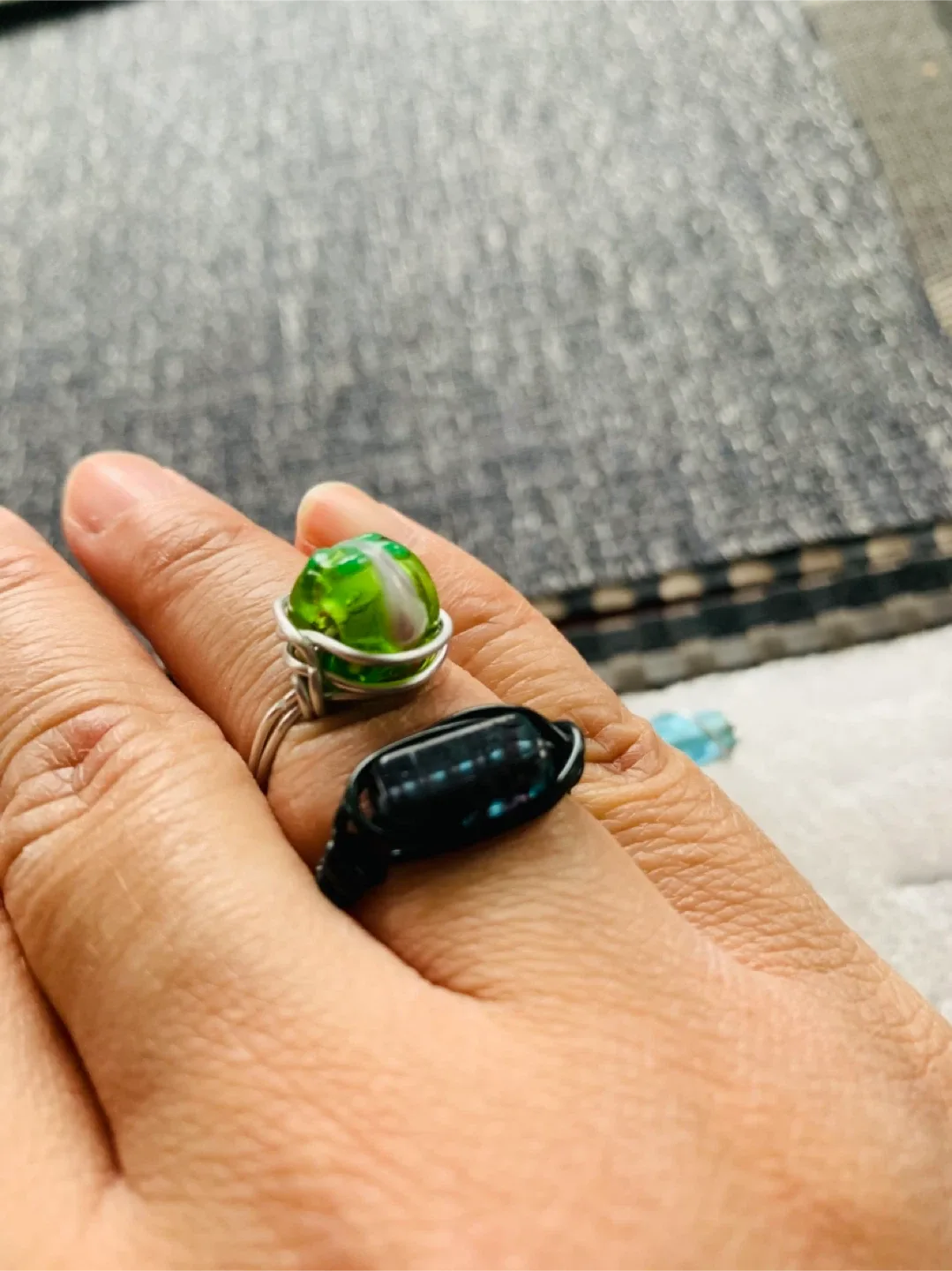 NEW Handcrafted Wired Ring (resin/glass bead) size 7.5 image indicator(5)