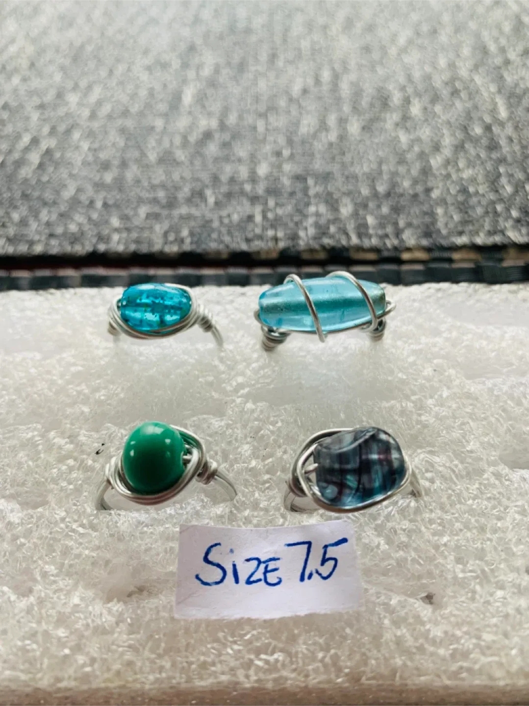 NEW Handcrafted Wired Ring (resin/glass bead) size 7.5 image indicator(3)
