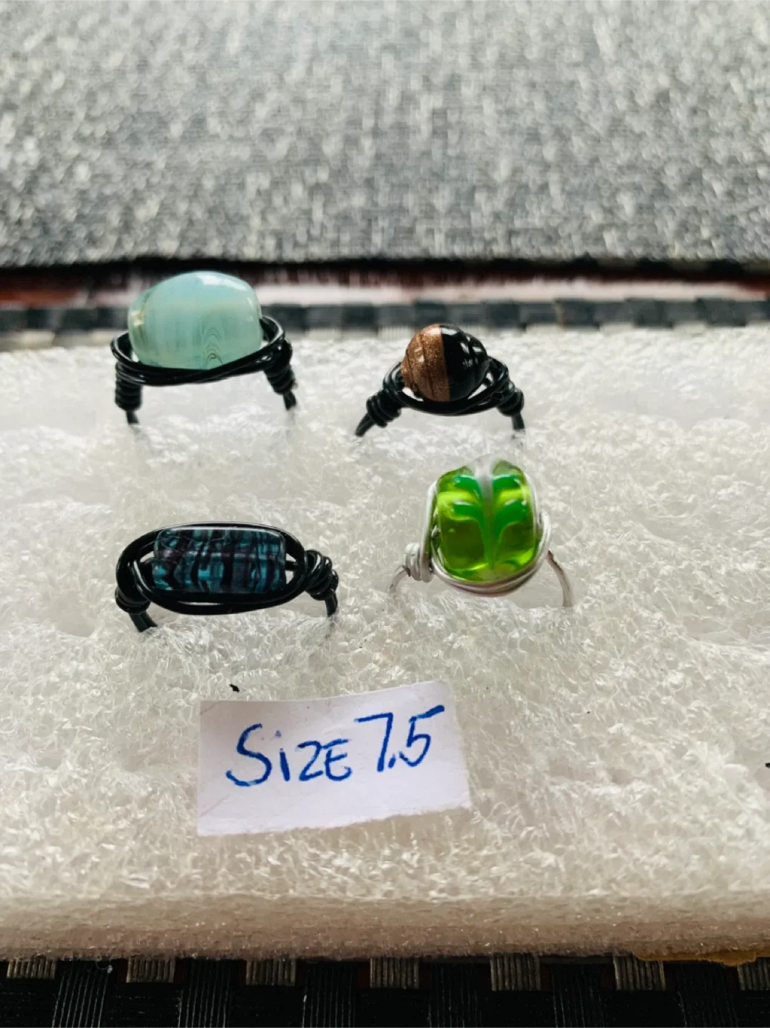 NEW Handcrafted Wired Ring (resin/glass bead) size 7.5 image indicator(2)