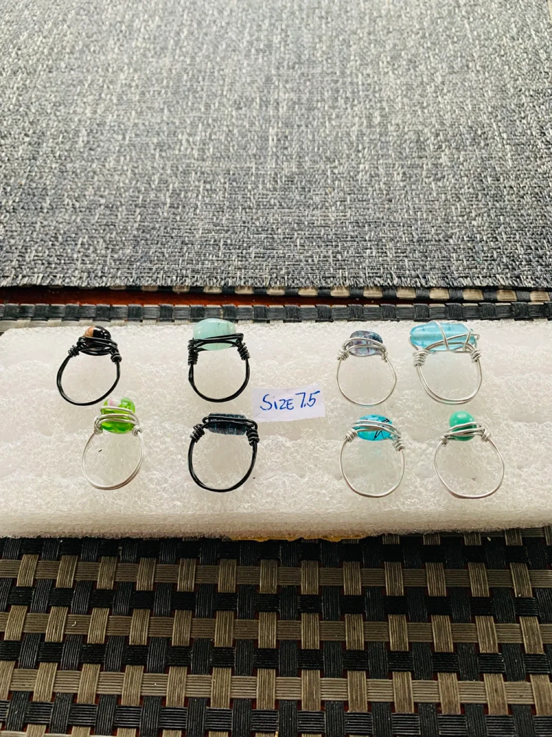 NEW Handcrafted Wired Ring (resin/glass bead) size 7.5 image indicator(8)