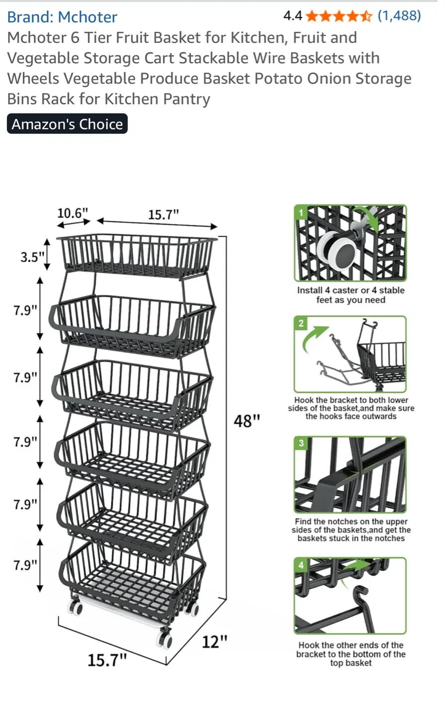 Mchoter 6-Tier Fruit & Vegetable Storage Cart image indicator(2)