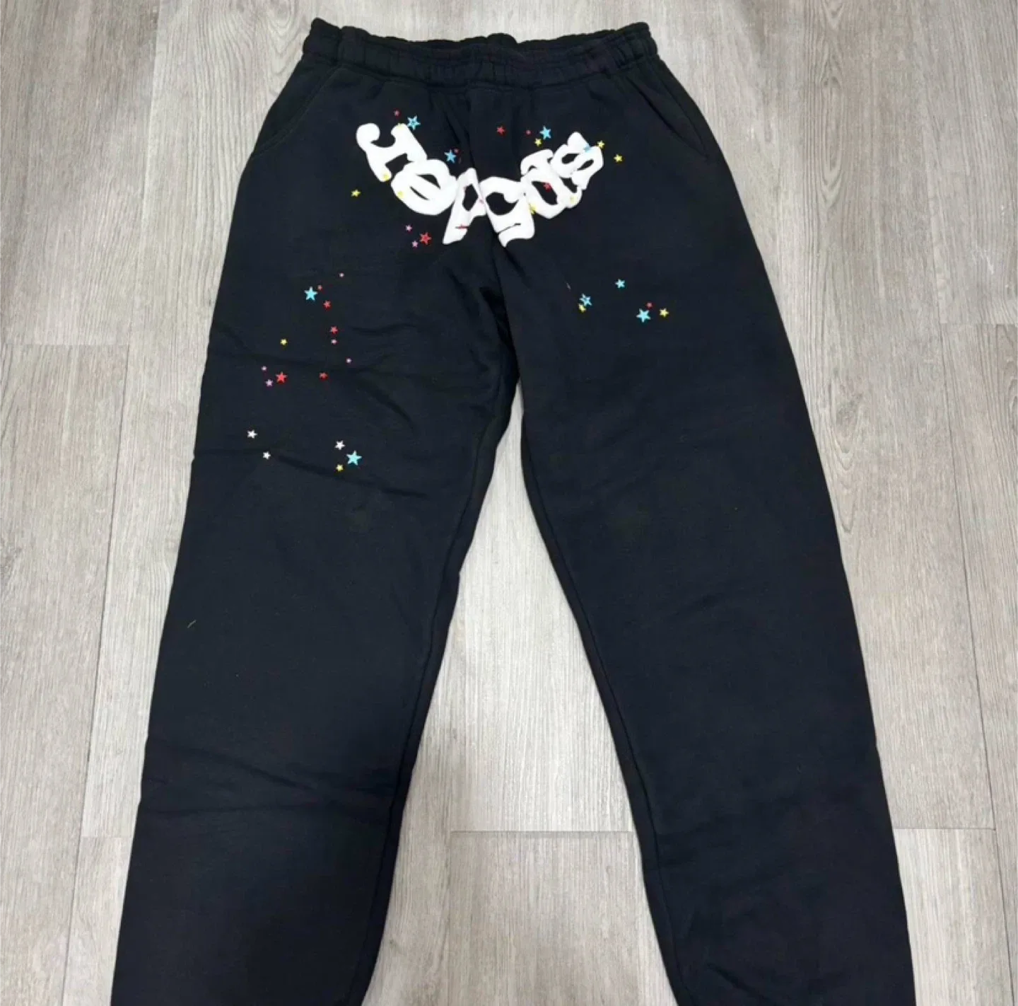 Sp5der Worldwide Black Logo Sweatpants With Colorful Stars thumbnail