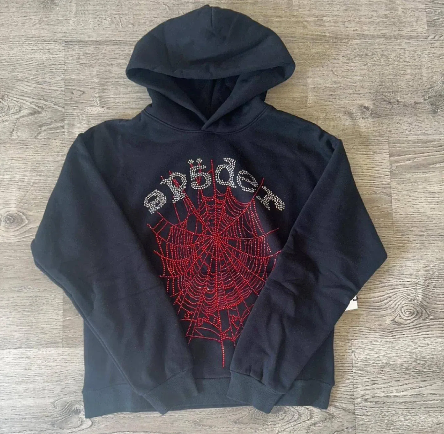 Sp5der V2 Rhinestone Black Hoodie Red Web Design thumbnail