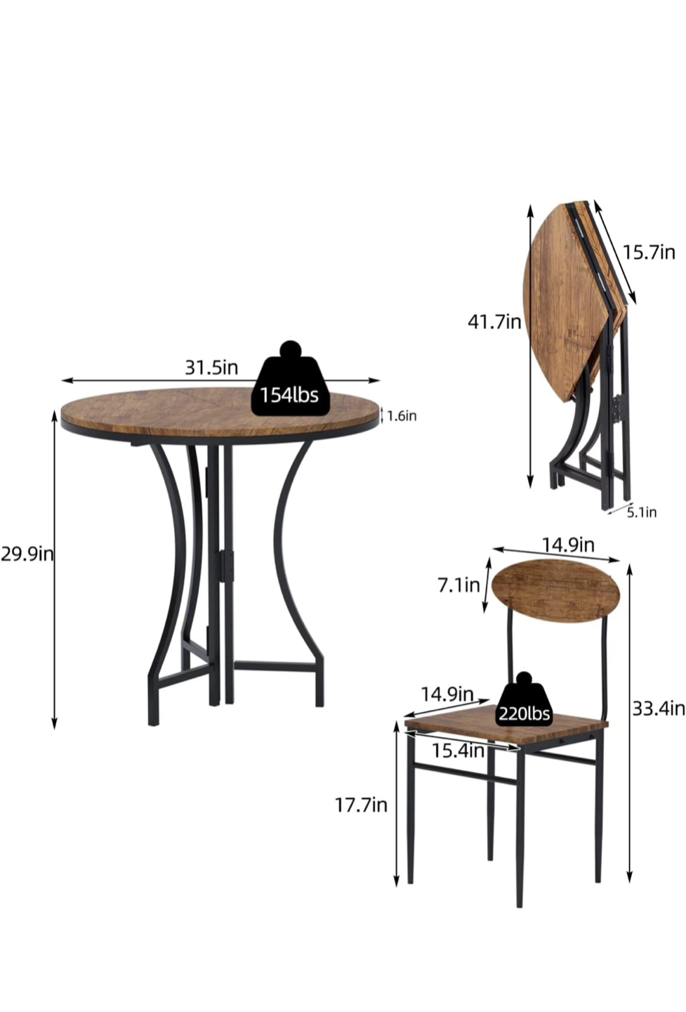 Round Dining Table with 2 Chairs - photo 5