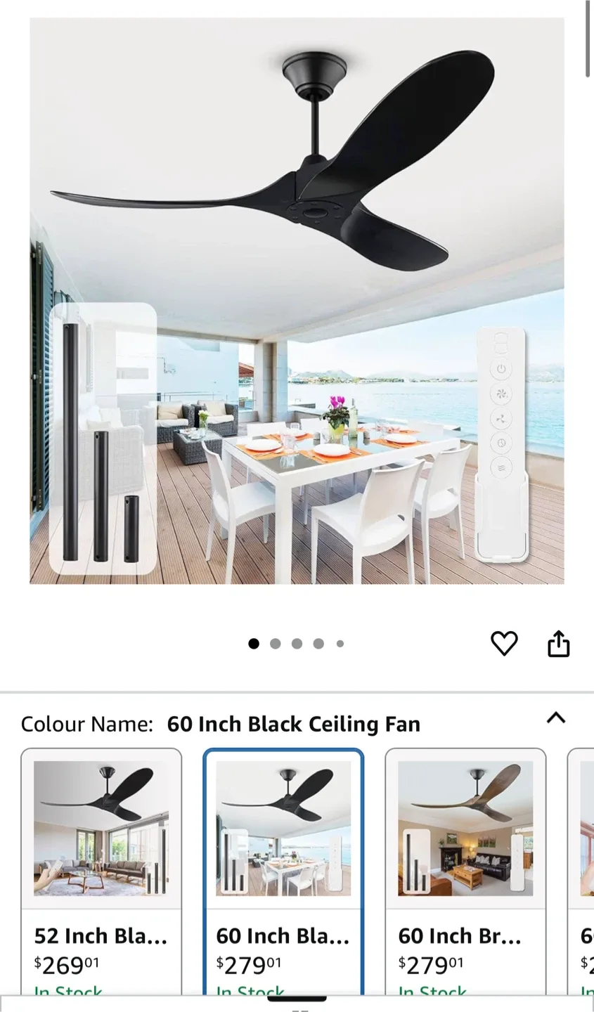 60 Inch Black Ceiling Fan with Remote thumbnail