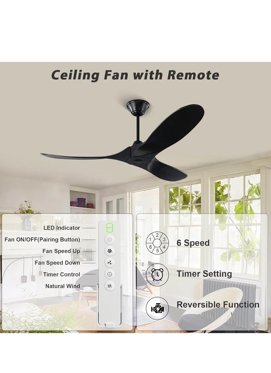 60 Inch Black Ceiling Fan with Remote image indicator(2)