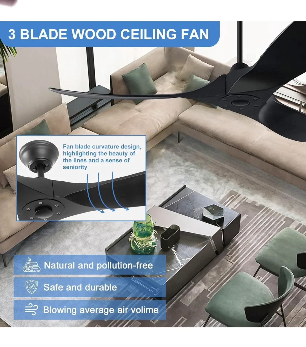 60 Inch Black Ceiling Fan with Remote image indicator(5)
