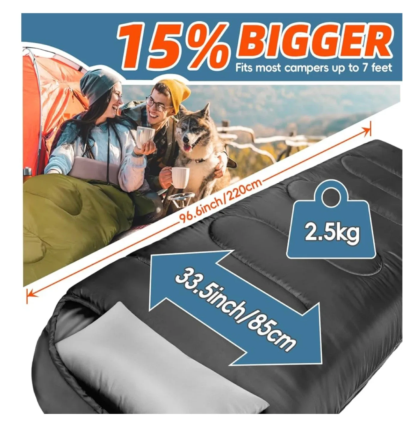 Meriza Sleeping Bag - Fits Campers Up to 7 Feet image indicator(2)