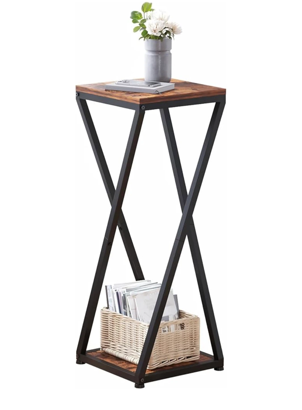 Rustic Brown End Table with Metal Frame