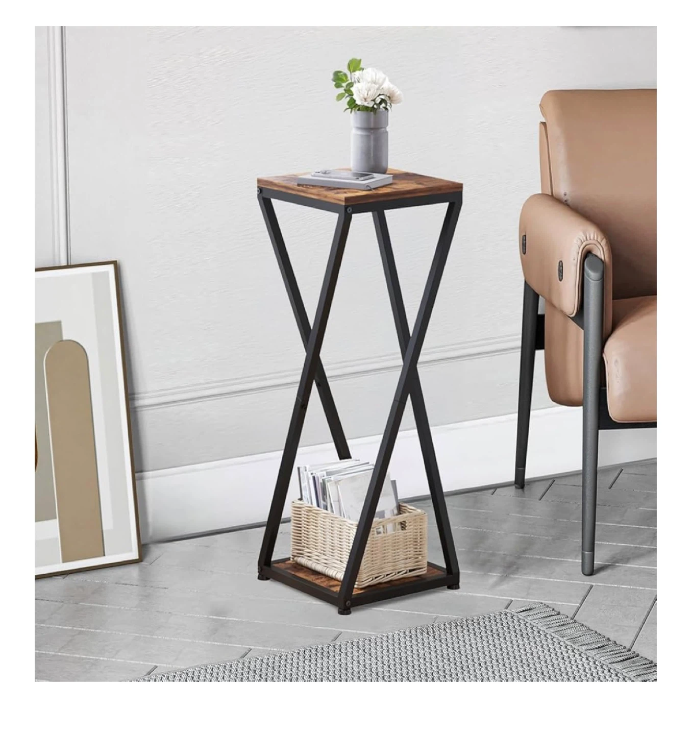 Rustic Brown End Table with Metal Frame - photo 2