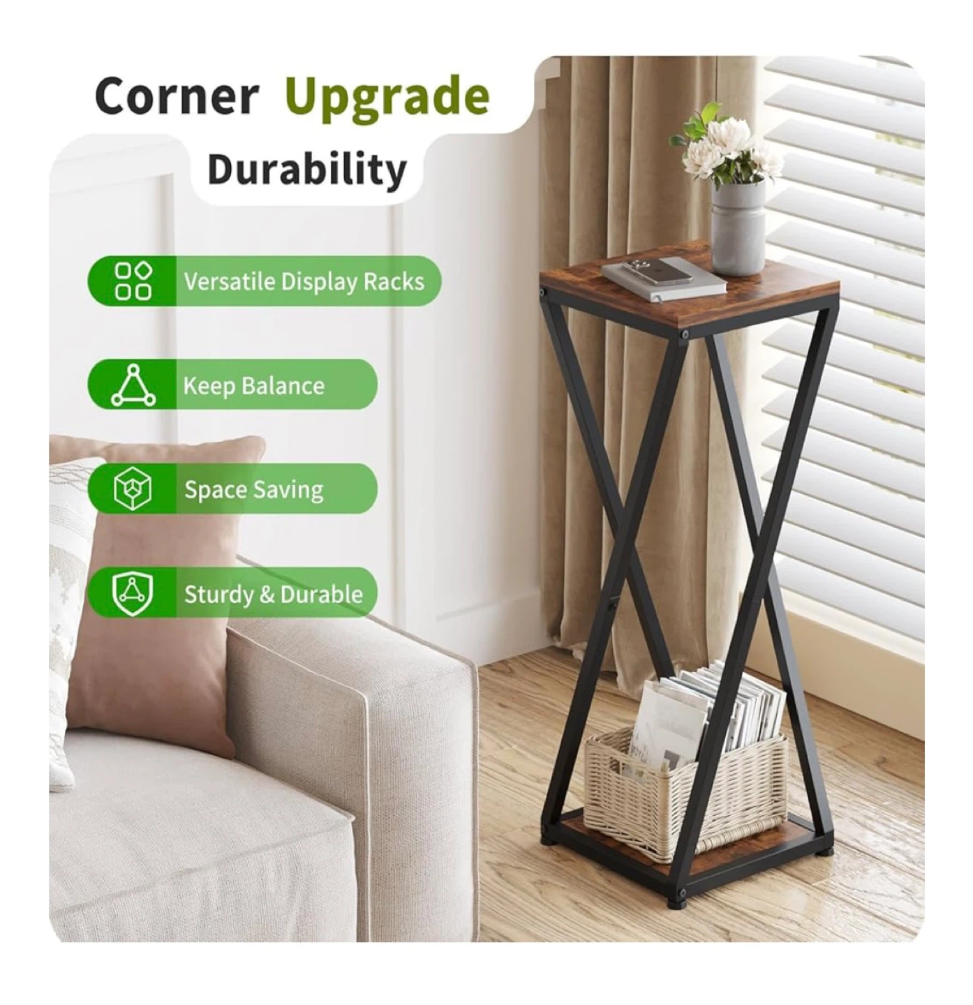 Rustic Brown End Table with Metal Frame - photo 3