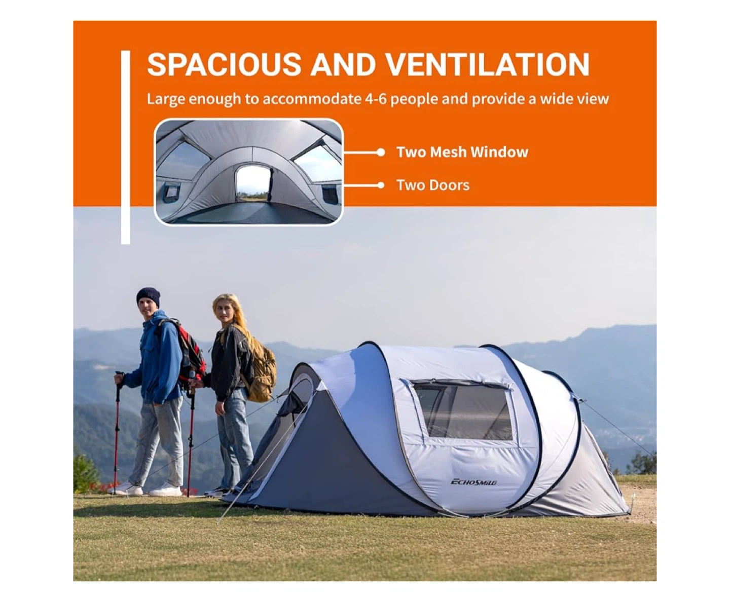 Echosmile 4-6 Person Pop Up Tent - Grey/White - photo 3
