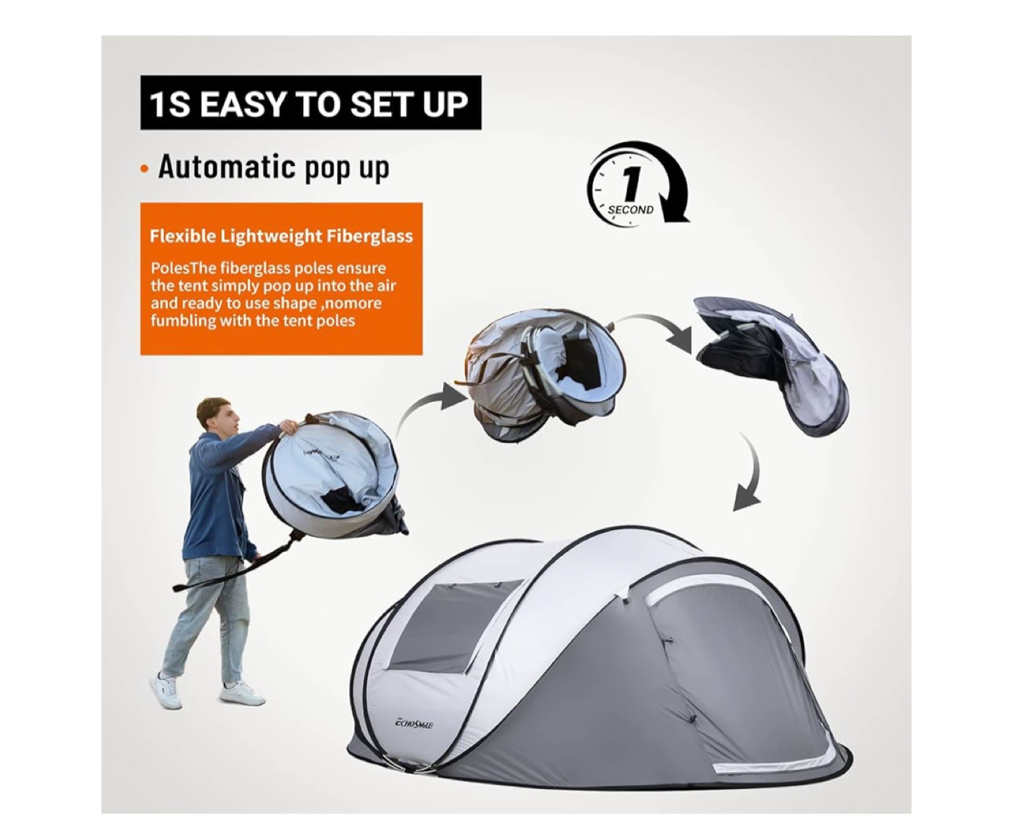 Echosmile 4-6 Person Pop Up Tent - Grey/White - photo 4