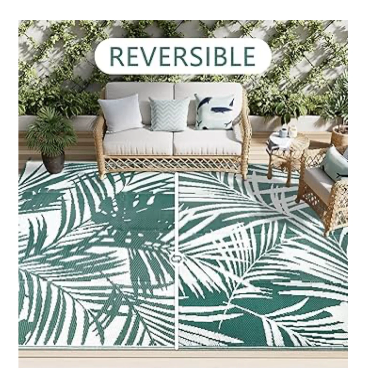 Patio Rugs 8x10 Plastic Tropical Outdoor Carpet Green - photo 4
