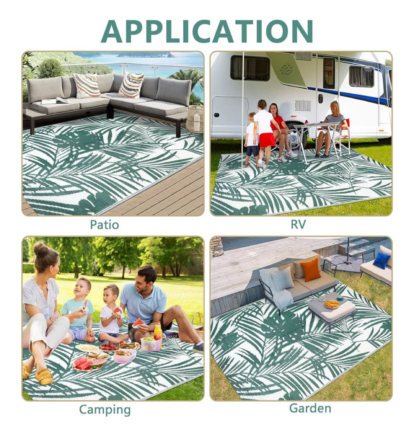 Patio Rugs 8x10 Plastic Tropical Outdoor Carpet Green - photo 3
