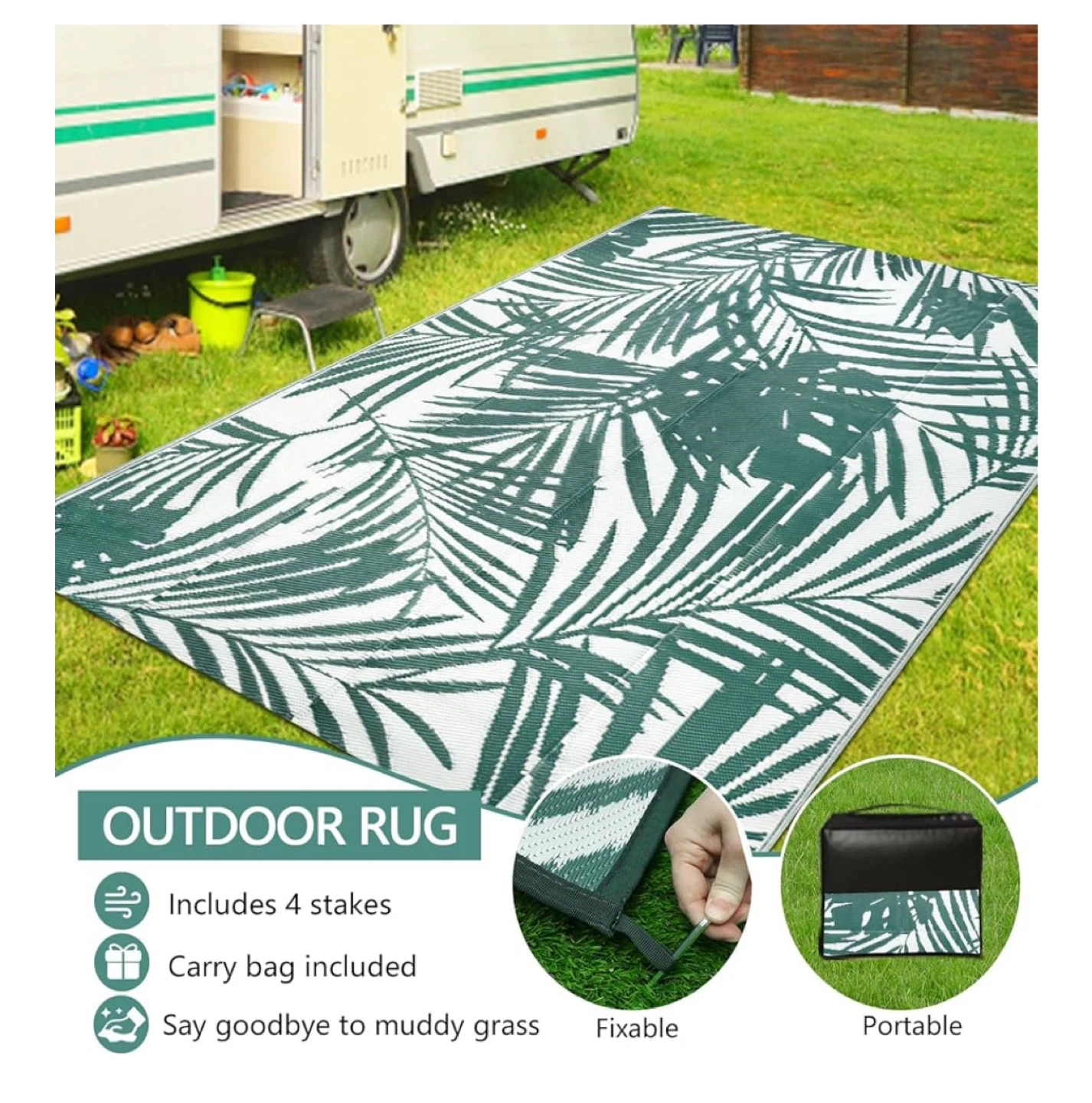 Patio Rugs 8x10 Plastic Tropical Outdoor Carpet Green