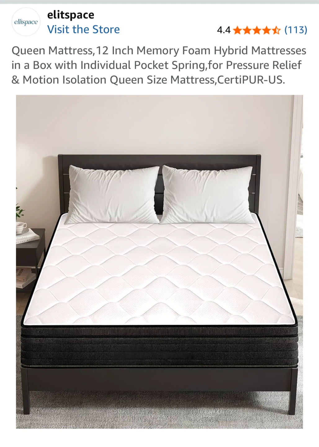 Elitspace 12 Inch Queen Memory Foam Hybrid Mattress - LIKE NEW - photo 3