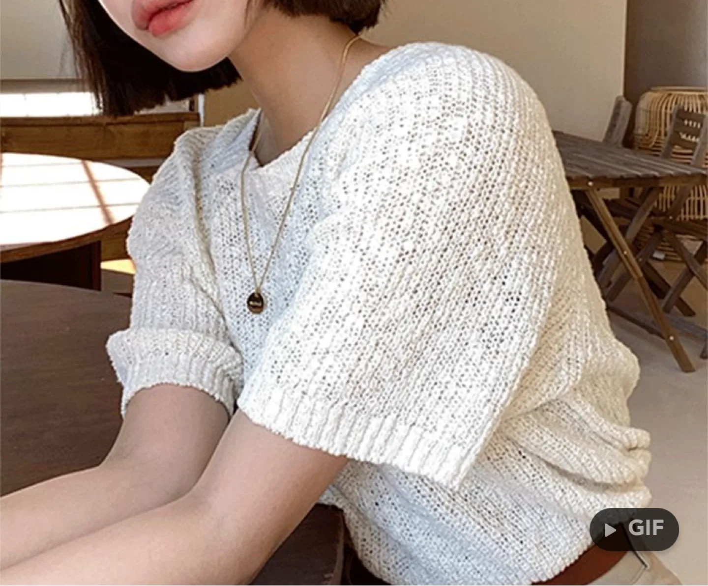 Cream Short Sleeve Knit Sweater thumbnail
