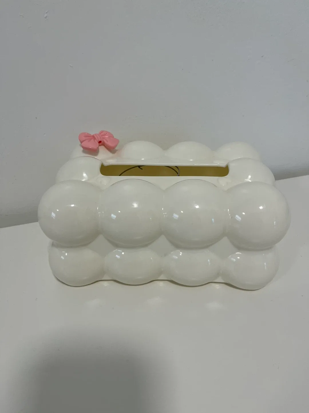 White Tissue Box Cover with Pink Bow thumbnail