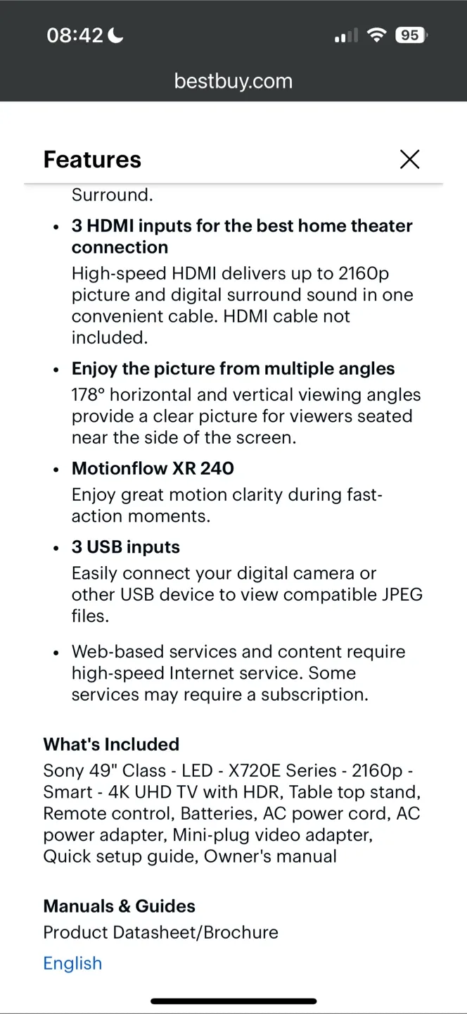 Sony 49” LED - X720E Series - 2160p - Smart - 4K UHD TV with HDR image indicator(10)