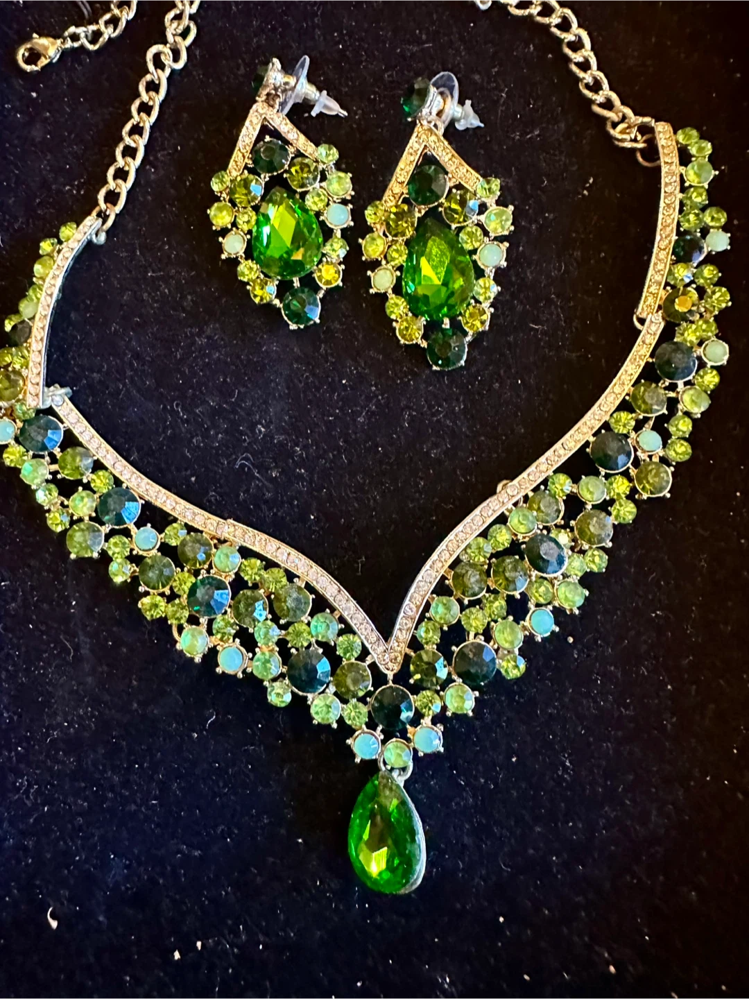 Green Rhinestone Jewelry Set - photo 2