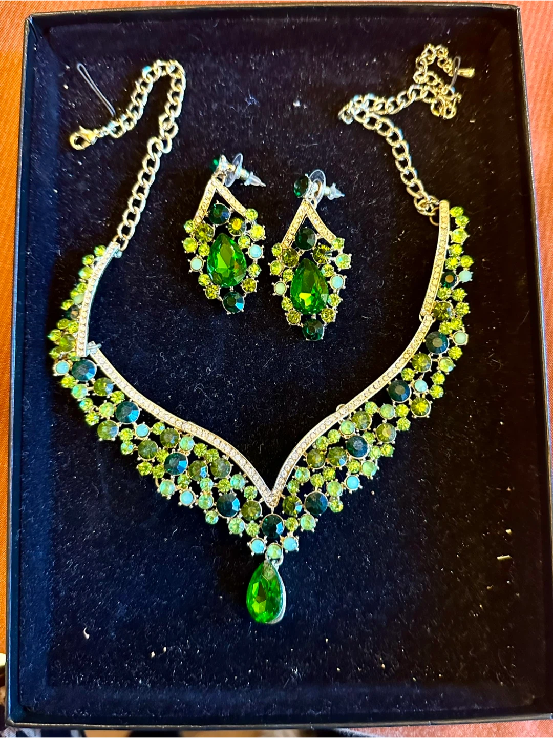 Green Rhinestone Jewelry Set
