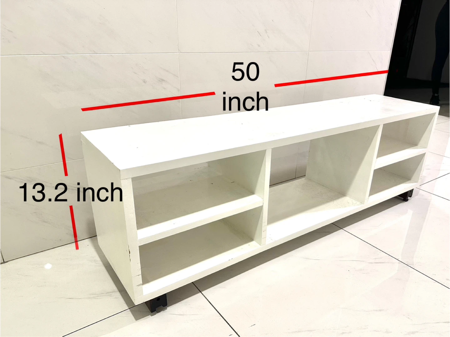 White TV Stand with Shelves and Casters