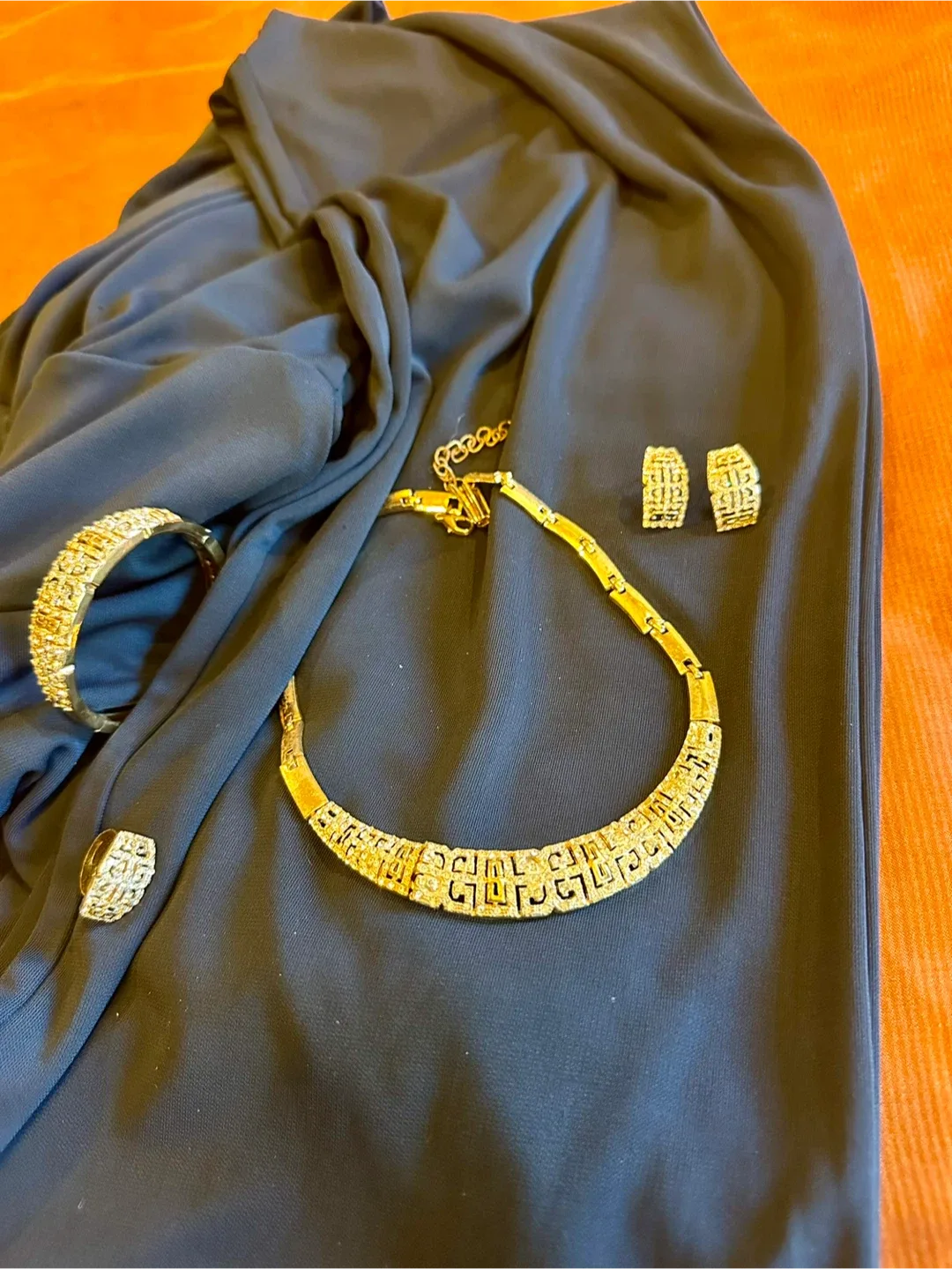 Gold Tone Jewelry Set - Necklace, Bracelet, Ring, Earrings thumbnail