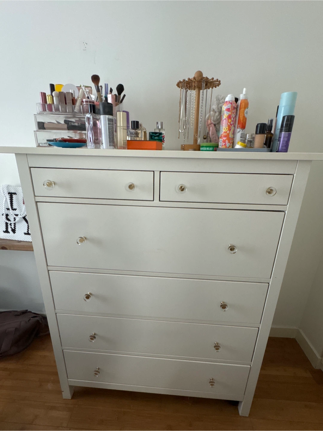 White Dresser with Decorative Knobs