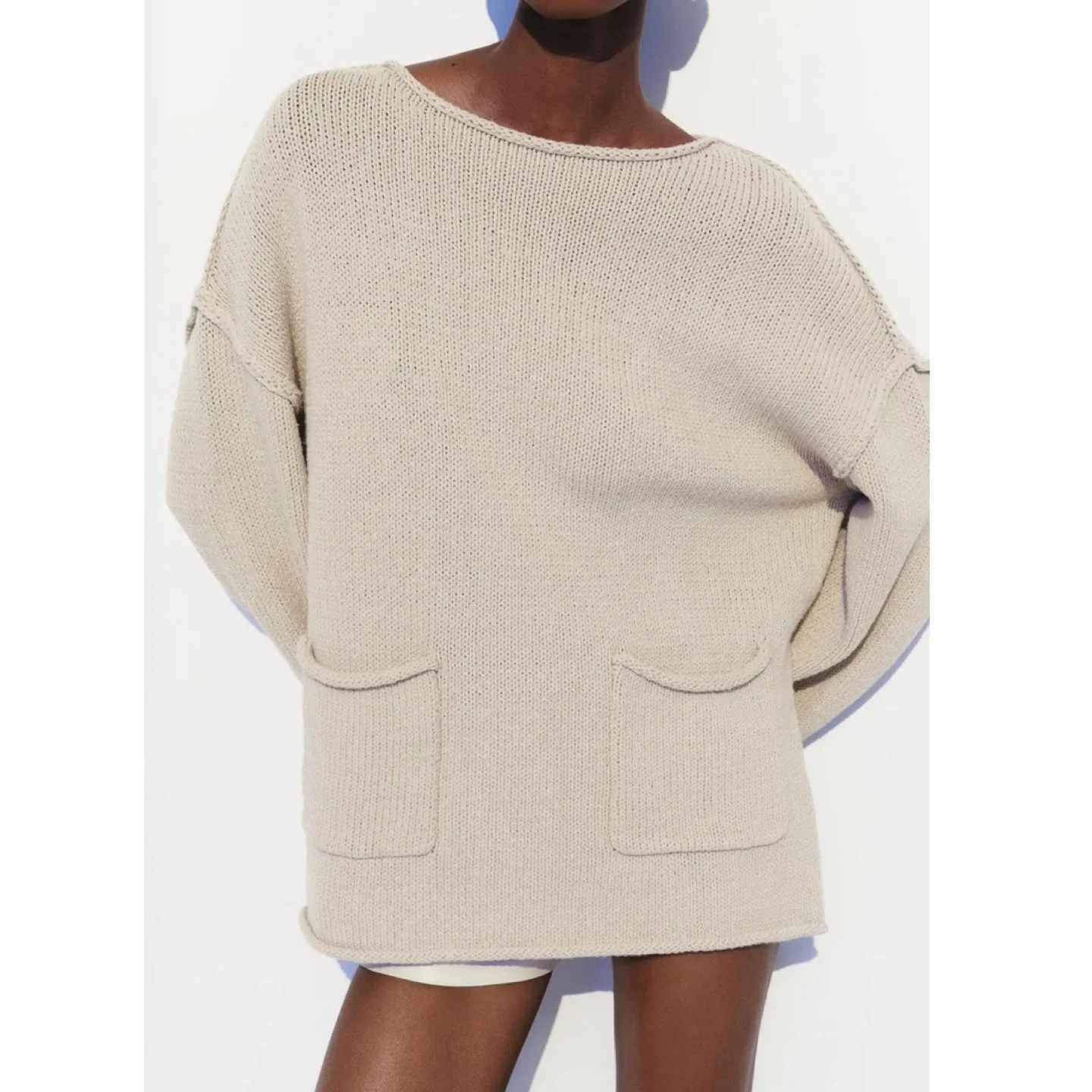 Zara Oversized Rolled Edge Sweater thumbnail