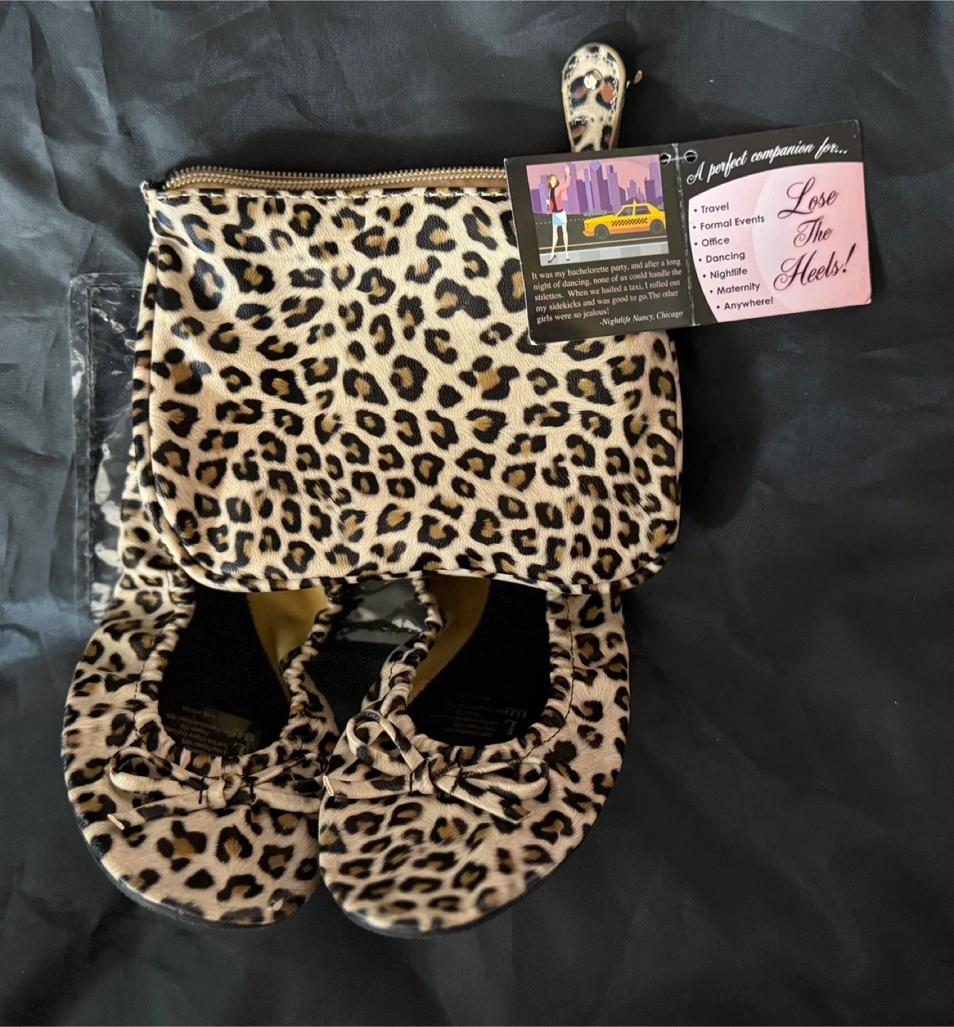 Sidekicks Foldable Flats with Pouch - Leopard Print thumbnail